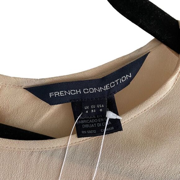 FRENCH CONNECTION Silk Crew Neck 3/4 Sleeve Blouse Front Pocket Pecan Pie 0 - Picture 5 of 6